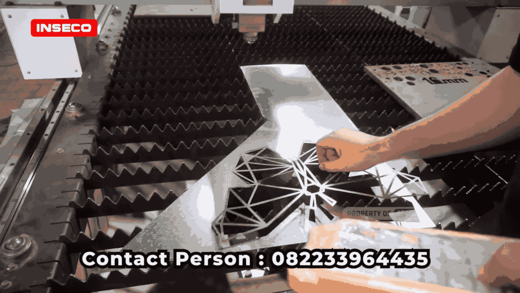 Hasil laser cutting Inseco dengan potongan geometris presisi - hubungi 082233964435